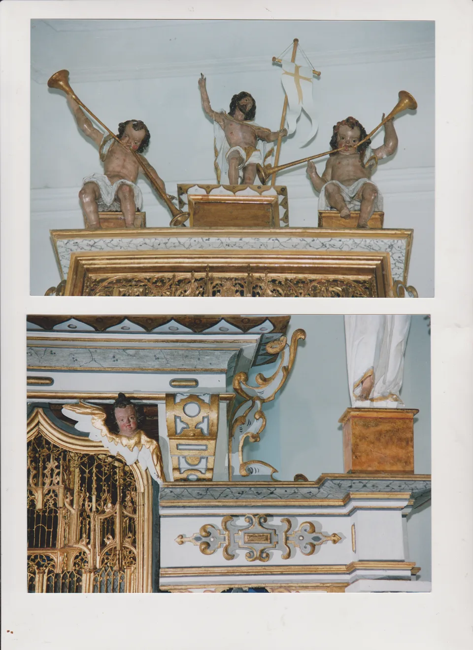 Bekrönung mit Posaunenengeln und Engelskopf