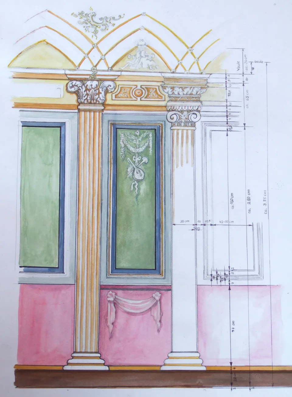 Entwurfszeichnung Wandgestaltung Treppenhaus, Stadthaus Bahnhofstr. 5